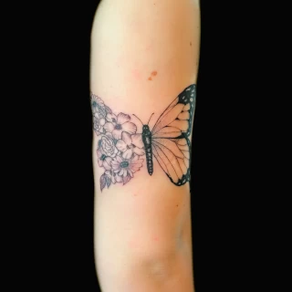 Flower and Butterfly Tattoo  - Black Hat Tattoo Dublin - The Black Hat Tattoo
