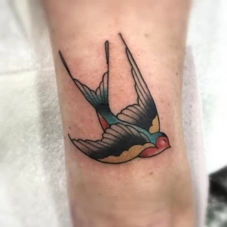 Swallow color - OldSchool Tattoo - Black Hat Tattoo Dublin - The Black Hat Tattoo