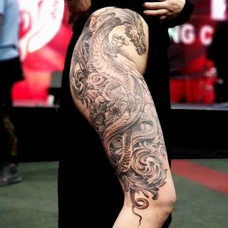 - Dragon Tattoo  - Black Hat Tattoo Dublin - Full leg - The Black Hat Tattoo
