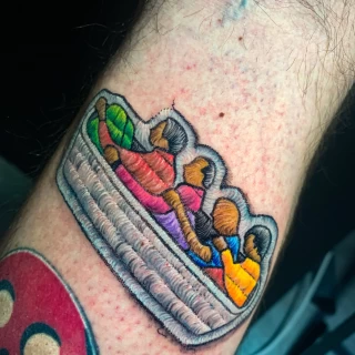 Piroska - guest artist - men in boat- colorwork - embroidery tattoo - the black hat tattoo Dublin- 2025 - The Black Hat Tattoo