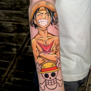 One Piece Tattoo on arm - Color Watercolor and Sketch Tattoos - Black Hat Tattoo Dublin - The Black Hat Tattoo