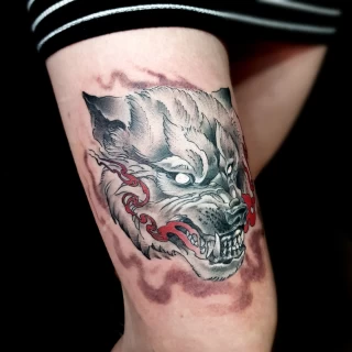 Wolf head neotrad color - Wolf Tattoo - Black Hat Tattoo Dublin - The Black Hat Tattoo