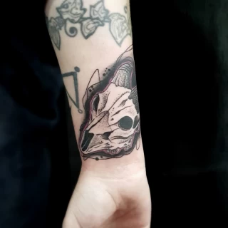 Goat skull on wrist - Skull Tattoo - Black Hat Tattoo Dublin - The Black Hat Tattoo