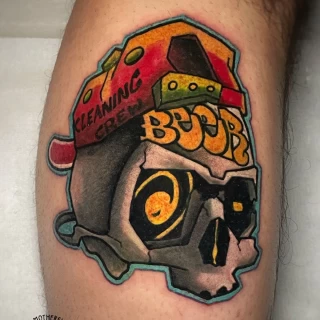 Skull with cap - Color Watercolor and Sketch Tattoos - Black Hat Tattoo Dublin - The Black Hat Tattoo