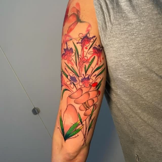Sketch flower bunch on arm tattoo - Color Watercolor and Sketch Tattoos - Black Hat Tattoo Dublin - The Black Hat Tattoo