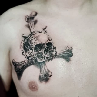 Skull tattoo on chest - Skull Tattoo - Black Hat Tattoo Dublin - The Black Hat Tattoo