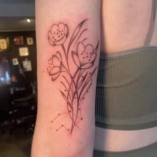 Floral compo Tattoo - Botanical & Nature - Black Hat Tattoo Dublin - The Black Hat Tattoo