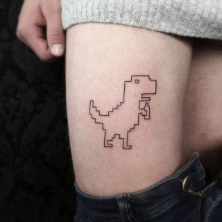 T-Rex Pixel - Tattoo Fine Line and Line Work - Black Hat Tattoo Dublin - The Black Hat Tattoo