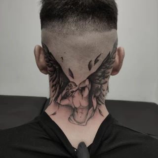 Wings back of the head - Realism, Microrealism and Portrait Tattoo - Black Hat Tattoo Dublin - The Black Hat Tattoo