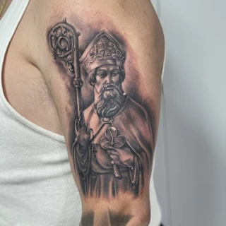 pope tattoo - Realism, Microrealism and Portrait Tattoo - Black Hat Tattoo Dublin - The Black Hat Tattoo