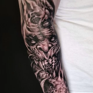 Rodrigo - guest artist - creature tattoo - black and grey -realism - the black hat tattoo Dublin- 2025 - The Black Hat Tattoo