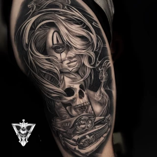 Stifler guest artist black and grey realistic tattoo - The Black Hat Tattoo