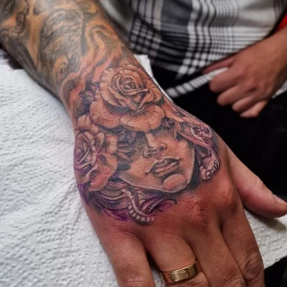 Reslism medusa and rose - Hands & Fingers Tattoo - Black Hat Tattoo Dublin - The Black Hat Tattoo