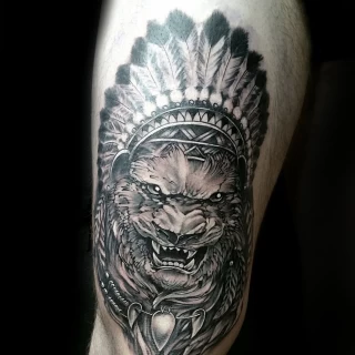 Lion raging with indian head - Lion Tattoo - Black Hat Tattoo Dublin - The Black Hat Tattoo