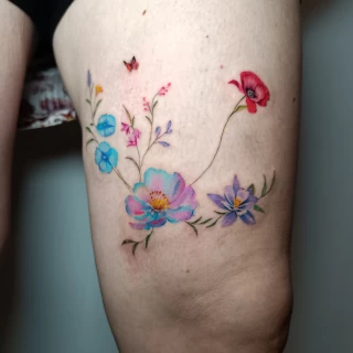 Piroska - guest artist - flower composition tattoo - colorwork - floral tattoo - the black hat tattoo Dublin- 2025 - The Black Hat Tattoo