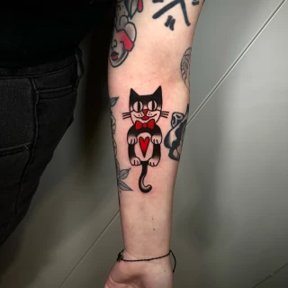 Old School Black and Gray - Cat Tattoo - Black Hat Tattoo Dublin - The Black Hat Tattoo