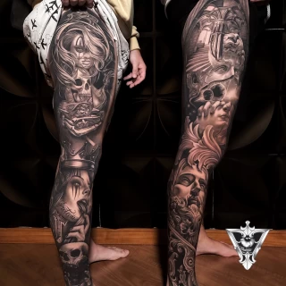 Stifler guest artist black and grey realistic tattoo - The Black Hat Tattoo