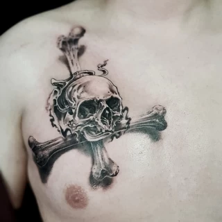 Skull and bones - Realism, Microrealism and Portrait Tattoo - Black Hat Tattoo Dublin - The Black Hat Tattoo