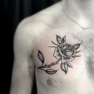 Rose on chest - Rose Tattoo - Black Hat Tattoo Dublin - The Black Hat Tattoo