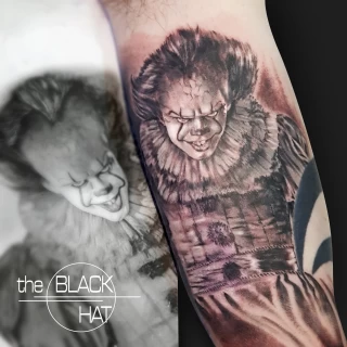Clown Tattoo - Black & Grey Tattoo - Black Hat Tattoo Dublin - The Black Hat Tattoo