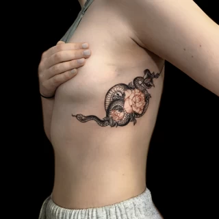 Tattoo Dublin - Tattoo Artist - Small snake on side - Snake Tattoo - Black Hat Tattoo Dublin - The Black Hat Tattoo