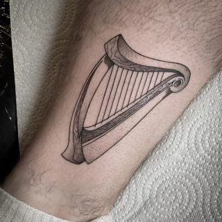 Harp Ireland Tattoo - Irish & Celtic Tattoo - Black Hat Tattoo Dublin - The Black Hat Tattoo