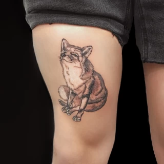Fox Tattoo on leg - Black Hat Tattoo Dublin - The Black Hat Tattoo
