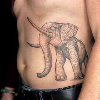 Elephant Tattoo on flank - Black Hat Tattoo Dublin - The Black Hat Tattoo