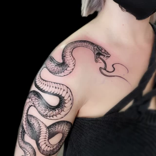 Snake tattoo on shoulder - Snake Tattoo - Black Hat Tattoo Dublin - The Black Hat Tattoo