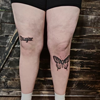 Butterfly Tattoo on leg under knee  - Black Hat Tattoo Dublin - The Black Hat Tattoo