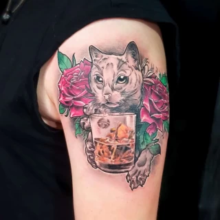 Cat Color Tattoo - Tattoo Neotraditionnal - Black Hat Tattoo Dublin - The Black Hat Tattoo