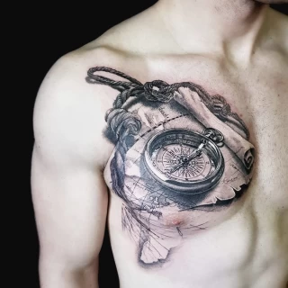 Compass on chest - Realism, Microrealism and Portrait Tattoo - Black Hat Tattoo Dublin - The Black Hat Tattoo