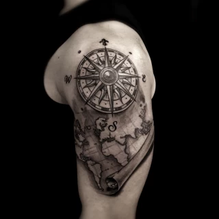 Compass and map - Realism, Microrealism and Portrait Tattoo - Black Hat Tattoo Dublin - The Black Hat Tattoo