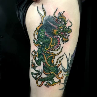 - Dragon Tattoo  - Black Hat Tattoo Dublin - old school - The Black Hat Tattoo