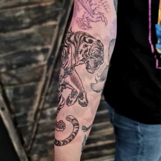 Tiger Tattoo - Black Hat Tattoo Dublin - fine lines on arm - The Black Hat Tattoo