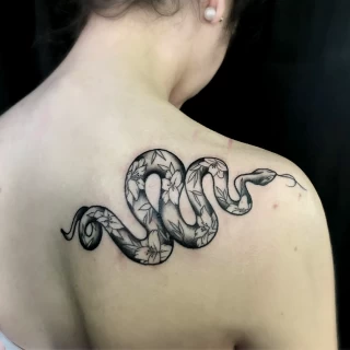 Snake tattoo on right shoulder - Snake Tattoo - Black Hat Tattoo Dublin - The Black Hat Tattoo
