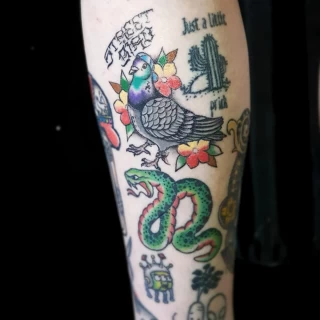 Pigeon and snake Tattoo - Snake Tattoo - Black Hat Tattoo Dublin - The Black Hat Tattoo