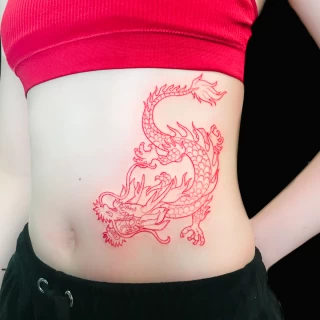 Dragon red - Tattoo Fine Line and Line Work - Black Hat Tattoo Dublin - The Black Hat Tattoo