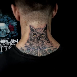 Owl - Tattoo for men - Black Hat Tattoo Dublin - The Black Hat Tattoo