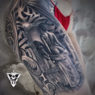 Stifler guest artist black and grey realistic tattoo - The Black Hat Tattoo