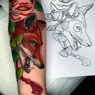 Fox color tattoo - Japanese Tattoo - Black Hat Tattoo Dublin - The Black Hat Tattoo