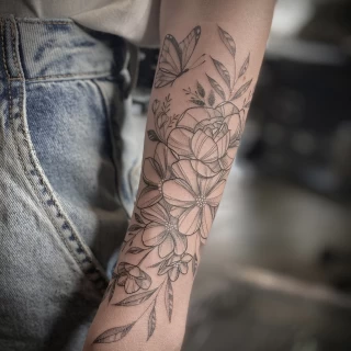 Floral bunch on arm - Tattoo for girls - Black Hat Tattoo Dublin - The Black Hat Tattoo
