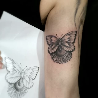 Butterfly Tattoo and Sunflower  - Black Hat Tattoo Dublin - The Black Hat Tattoo