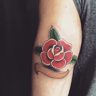 Old School Rose Red - Rose Tattoo - Black Hat Tattoo Dublin - The Black Hat Tattoo