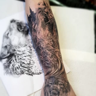 Wolf Tattoo - Botanical & Nature - Black Hat Tattoo Dublin - The Black Hat Tattoo